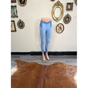 Ribbed V-Waist Colorblock Leggings - Blue High Rise Yoga Pants - NWT